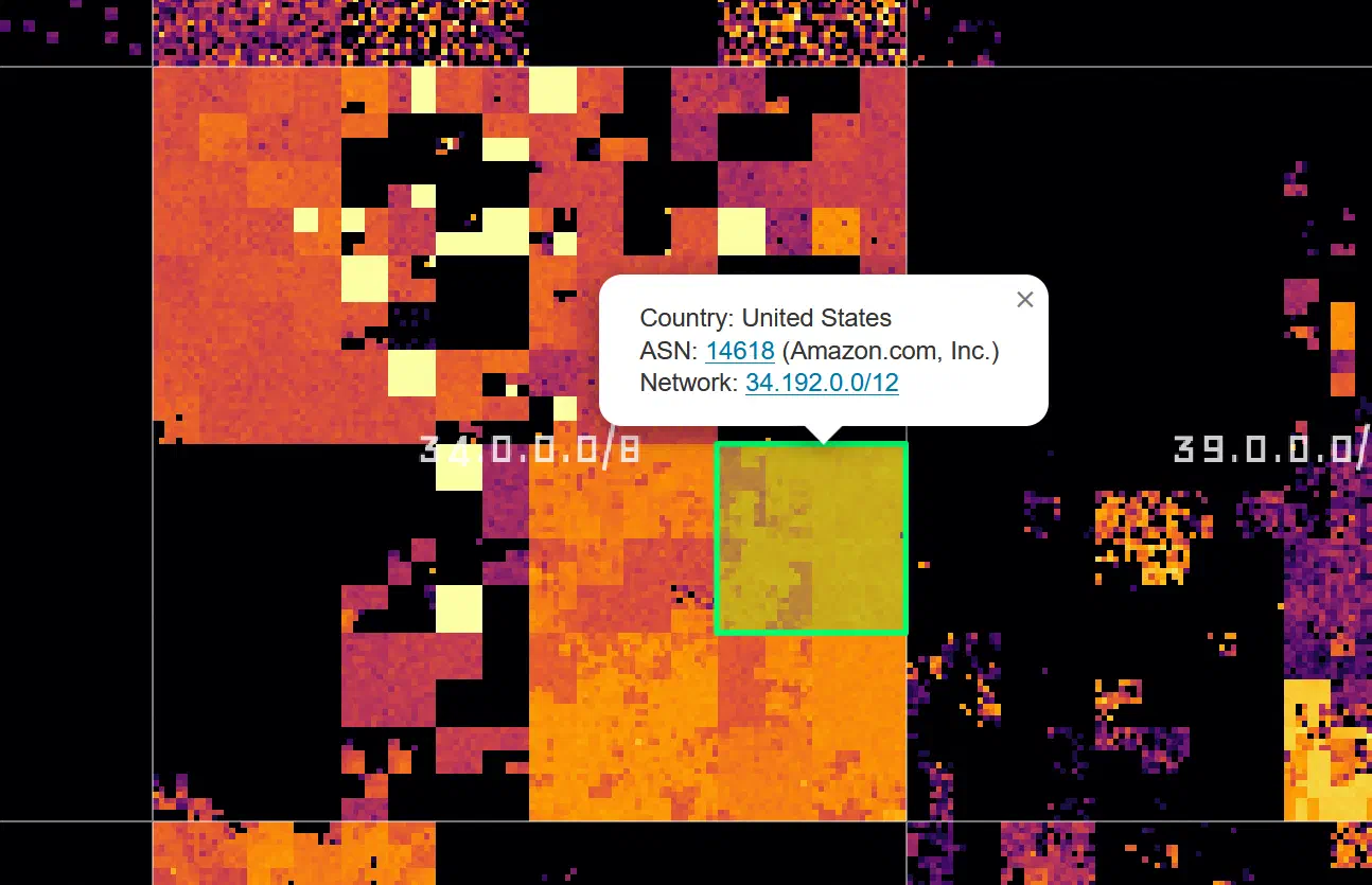 Network 34.192.0.0/12 belonging to Amazon lighting up