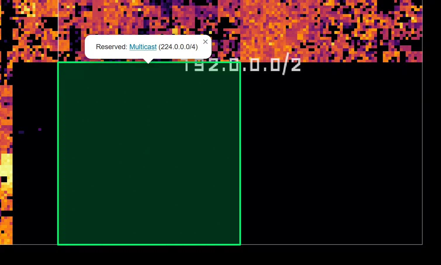 Multicast network 224.0.0.0/4 on the Hilbert map